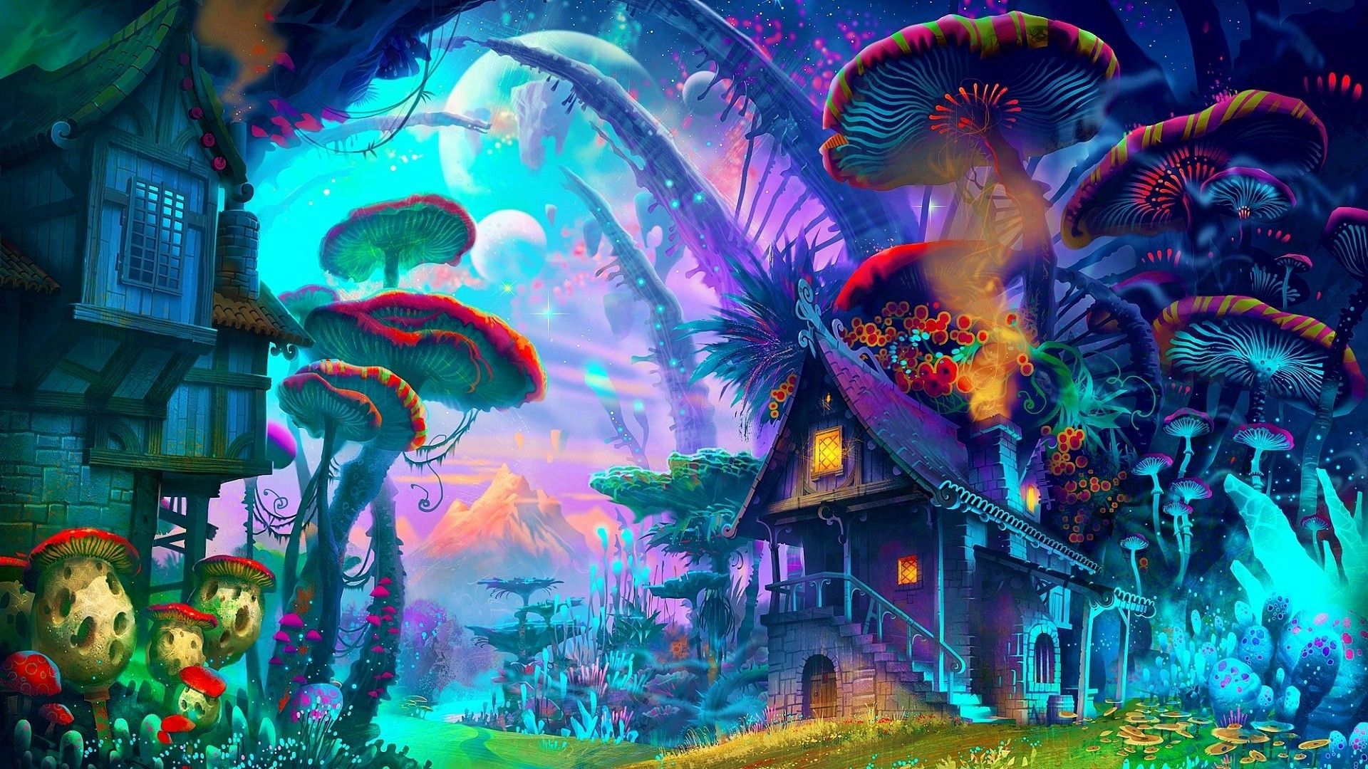 Wallpaper Trippy Art Beautiful Fantasy Art Drawing Rick And Morty Mushroom World 1920x1080 Wallpaper Teahub Io