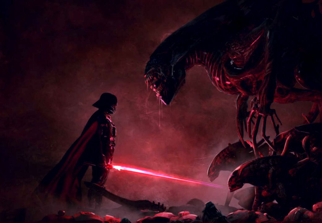 Darth Vader Vs Xenomorph In Gloriously Badass Star - Darth Vader Vs Alien - HD Wallpaper 