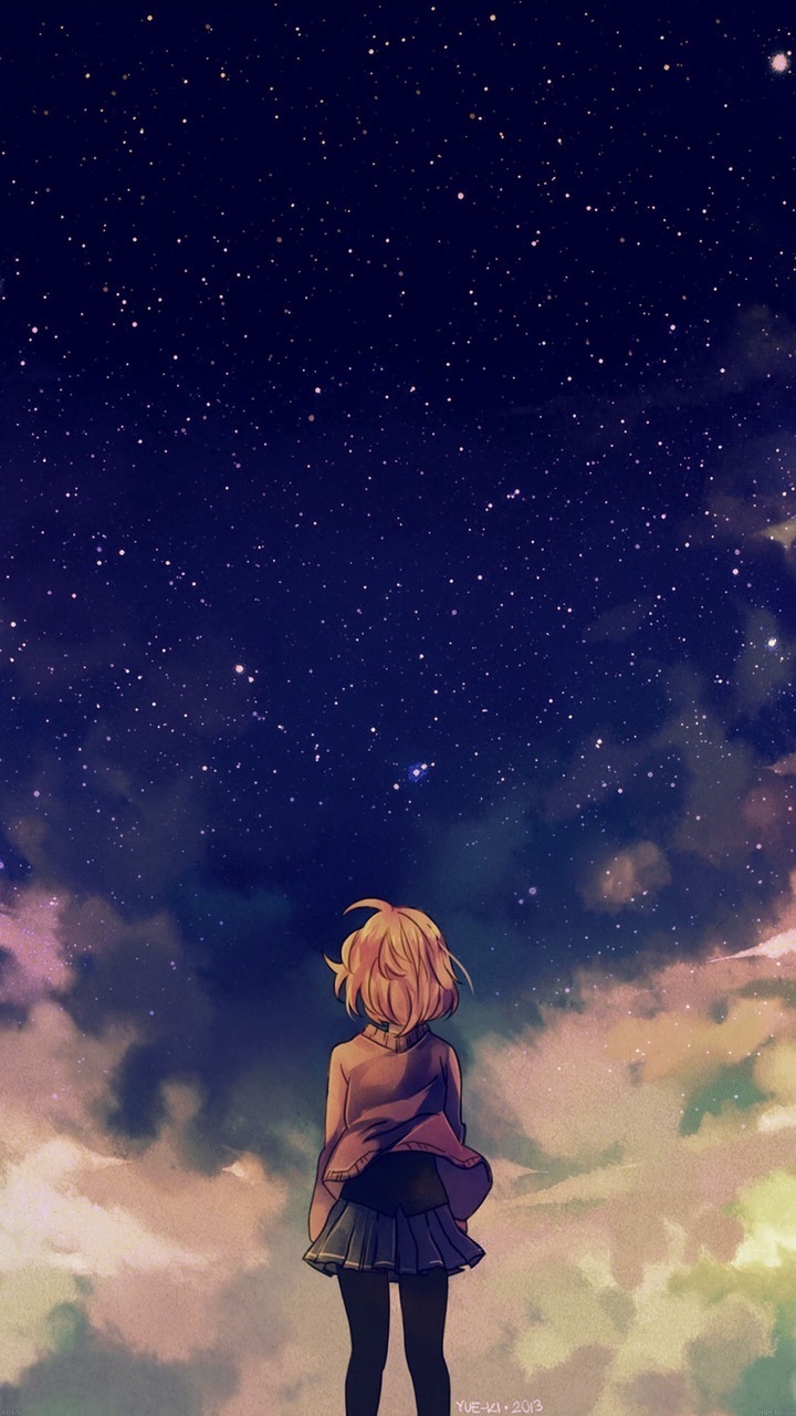 Starry Space Illust Anime Girl Iphone 8 Wallpaper - Mirai Kuriyama Fondo De Pantalla - HD Wallpaper 