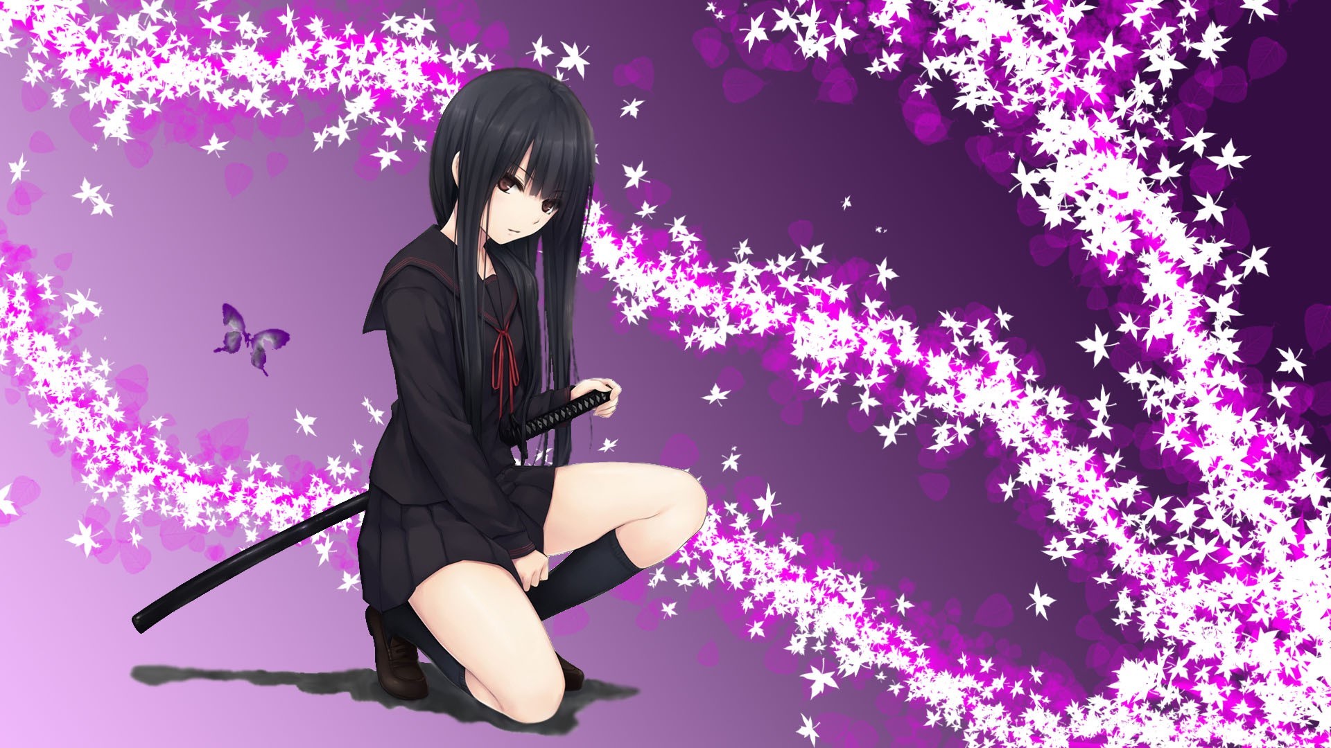Anime School Girl Katana - HD Wallpaper 