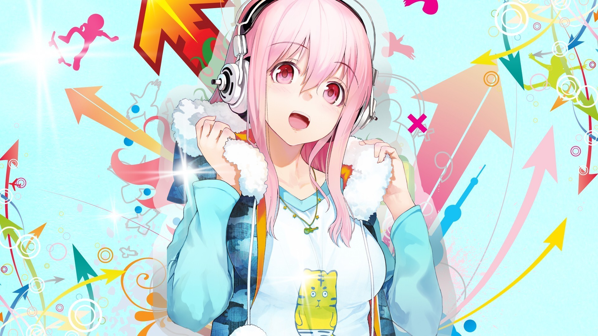 Anime, Music, And Super Sonico Image - Anime Girl Pink Hair Headphones - HD Wallpaper 
