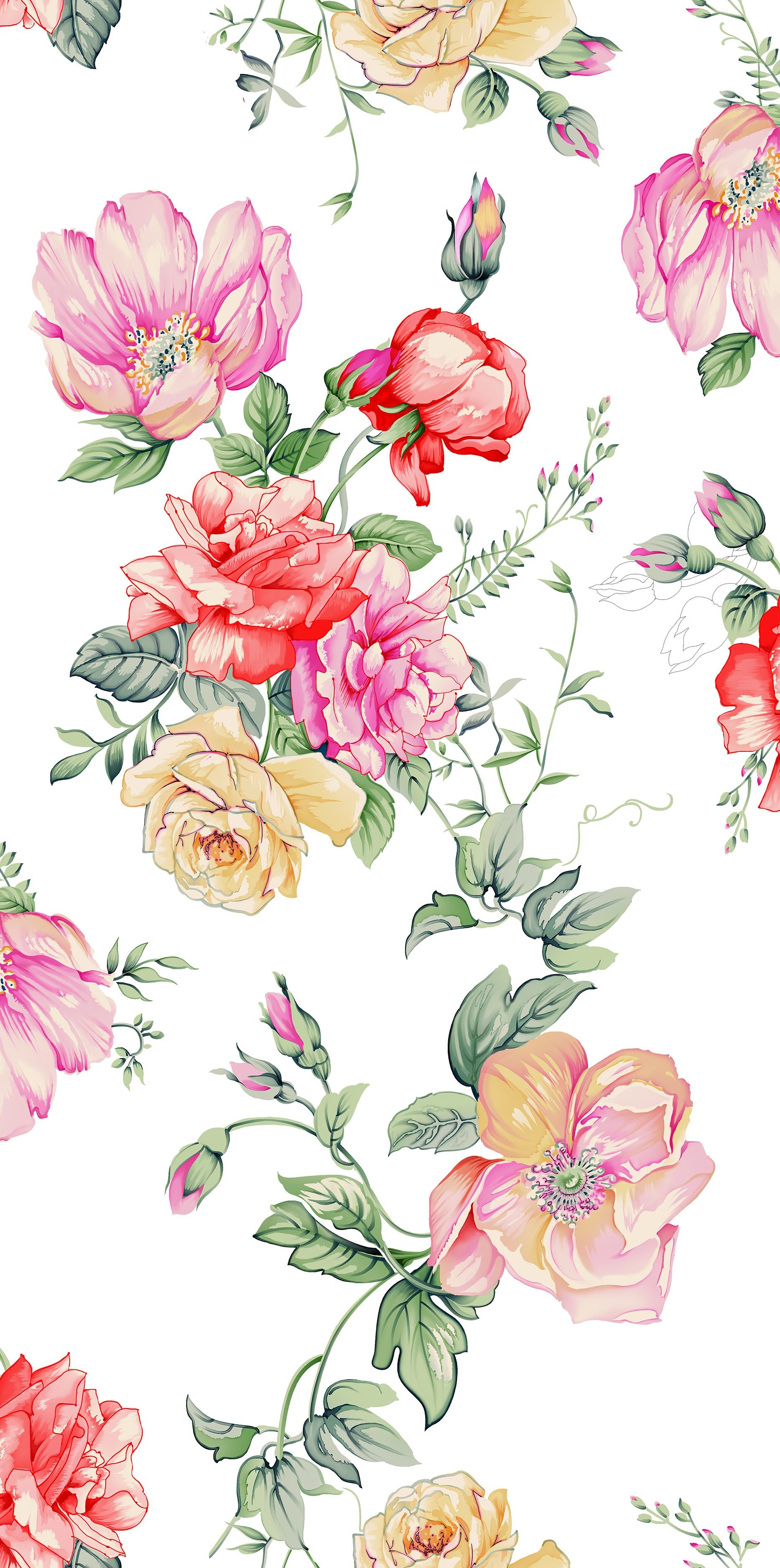 1866x3750, Vector Flowers, Botanical Flowers, Watercolor - Flower Wallpaper Phone - HD Wallpaper 