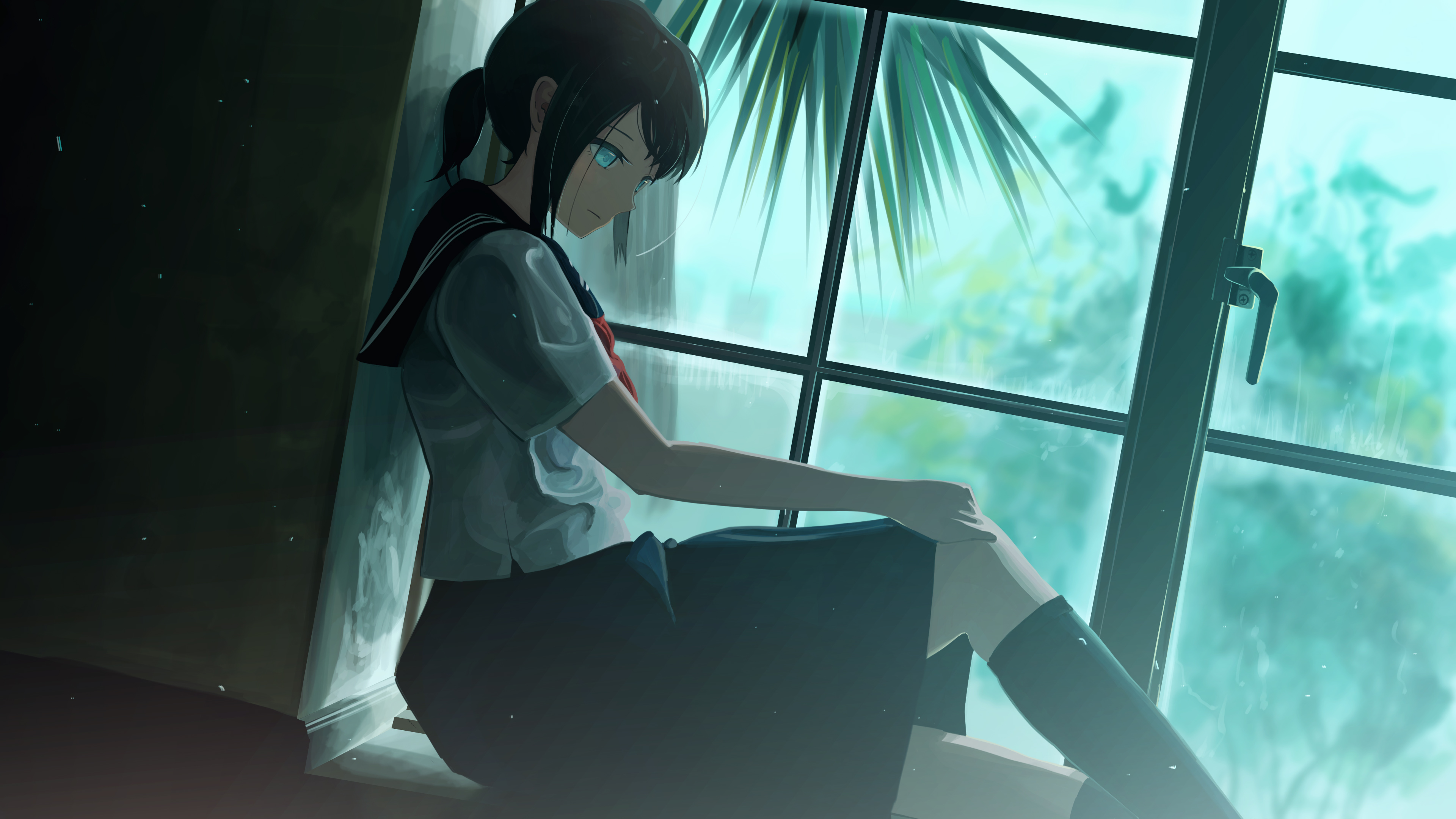 Anime Sitting On Window - HD Wallpaper 