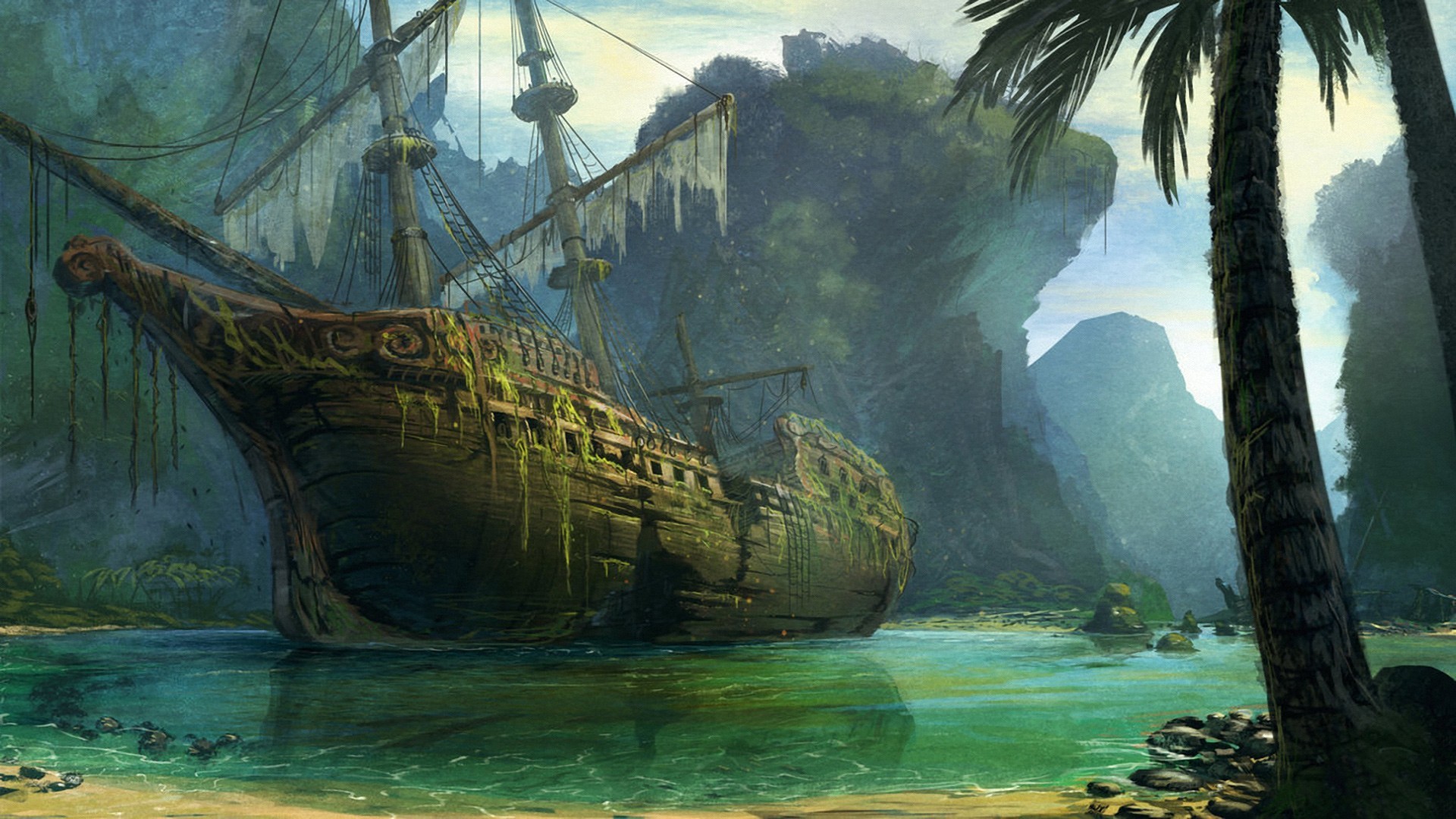 Fantasy Wallpapers Hd Free Download - Old Ships At Sea - HD Wallpaper 