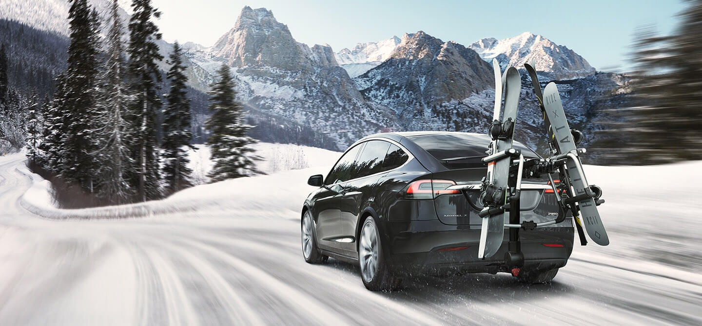 2019 Tesla Model X Black Color On Snow Mountain Hills - Tesla Model X Winter - HD Wallpaper 