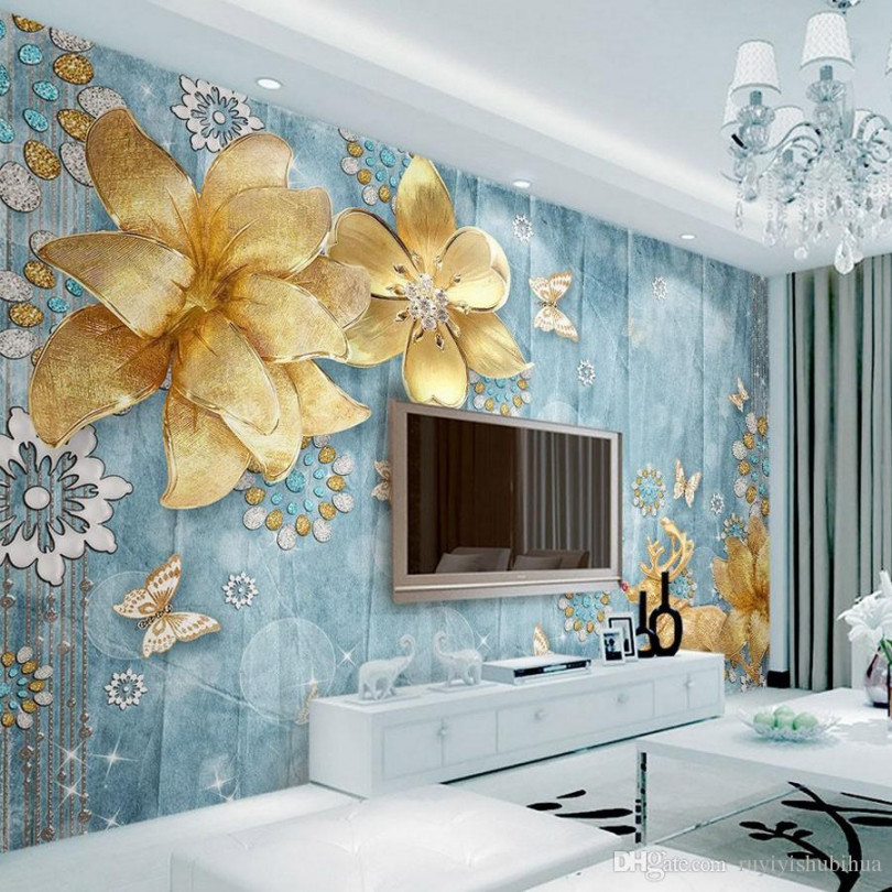 Luxury Golden Flower Wallpaper Custom 11d Wallpaper - Custom 3d Wall Paper - HD Wallpaper 