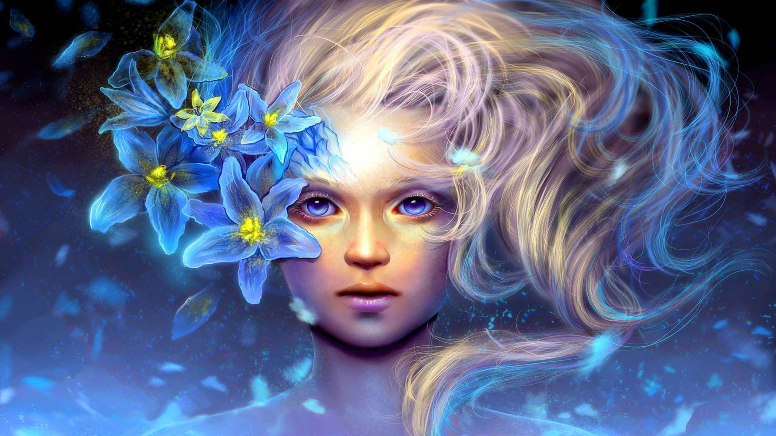 Free Fantasy Girl Blue Eyes, Fantasy Computer Desktop - Papel De Parede De Rosto - HD Wallpaper 