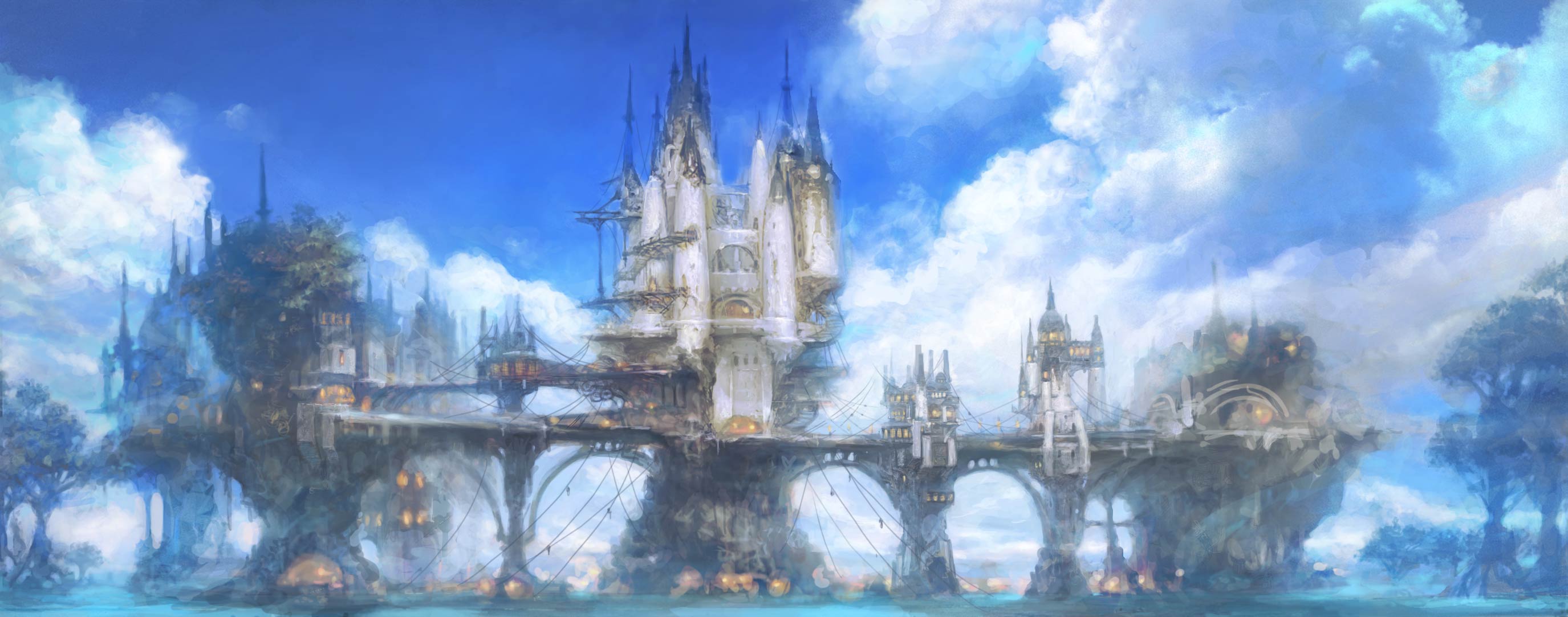 Dual Screen Water Cycle - Final Fantasy 14 City - HD Wallpaper 