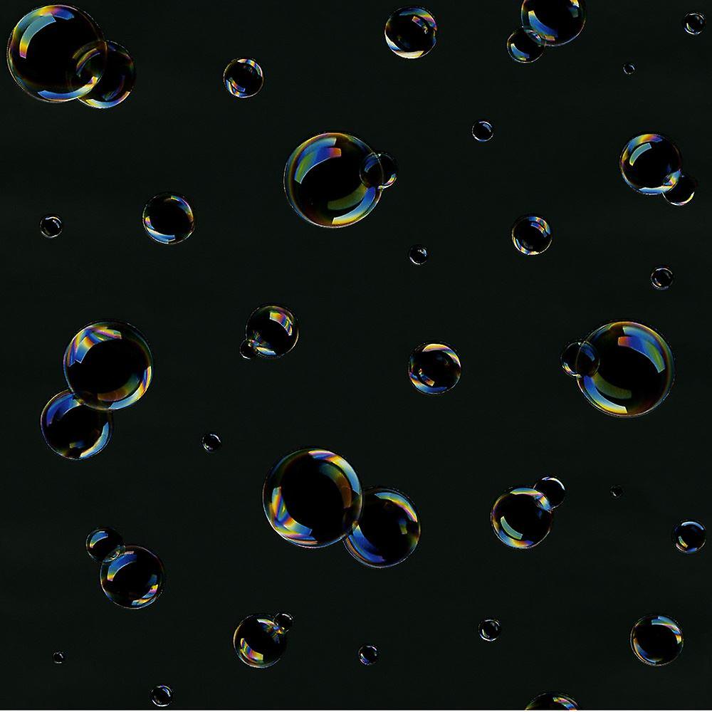 Bubbles Wallpaper Soap Water Aqua Black Rainbow Multicoloured - Tapeten Schwarz Bunt - HD Wallpaper 