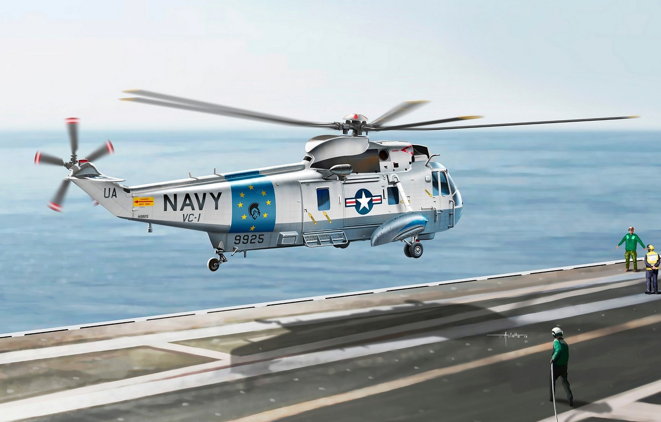 Photo Wallpaper Figure, Art, Artist, Deck, Helicopter, - Cyber Hobby Sea King Sh 3g - HD Wallpaper 
