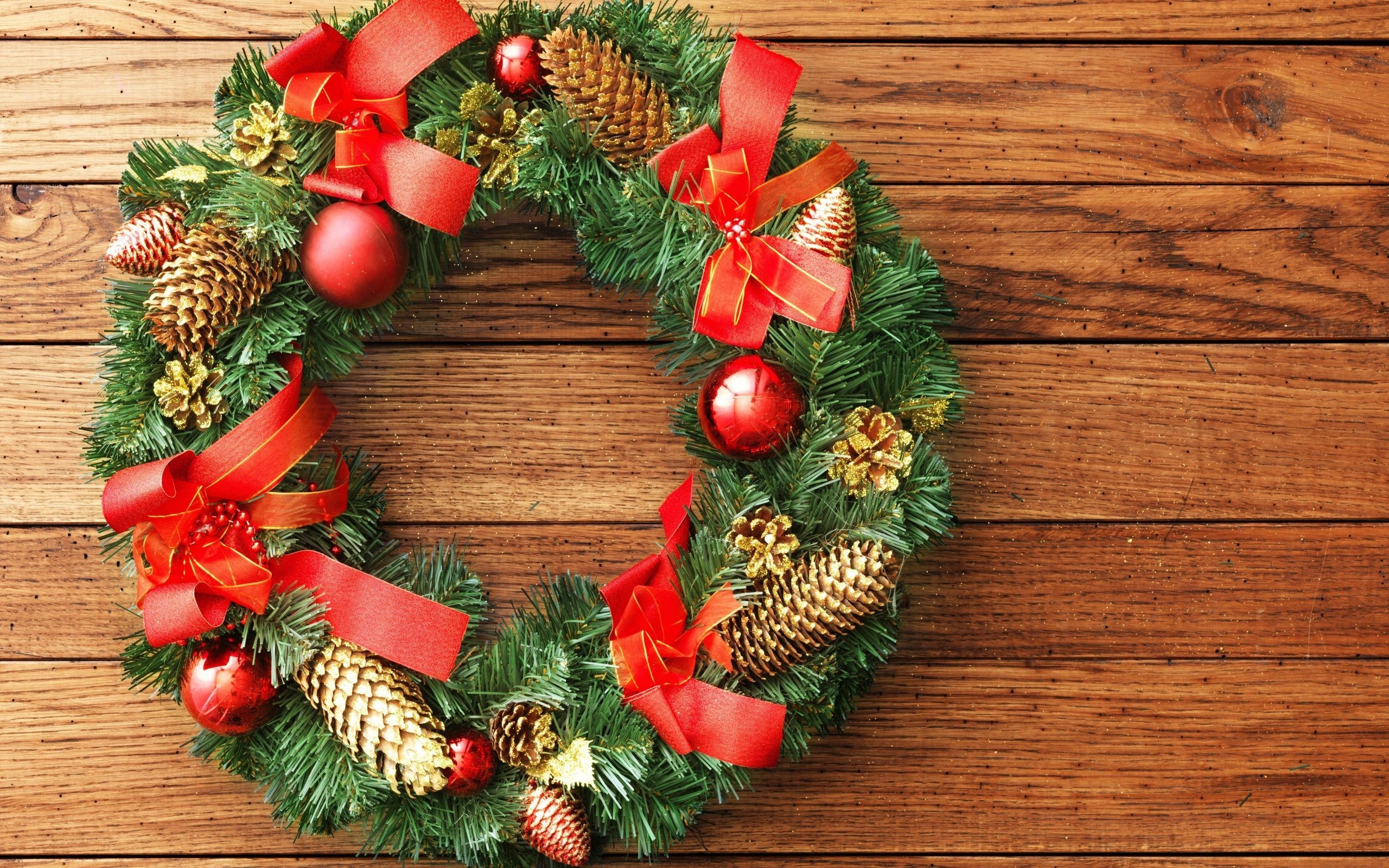 Christmas, Wreath, Onwooden, Panels, Holiday, Desktop, - Christmas Wreath - HD Wallpaper 