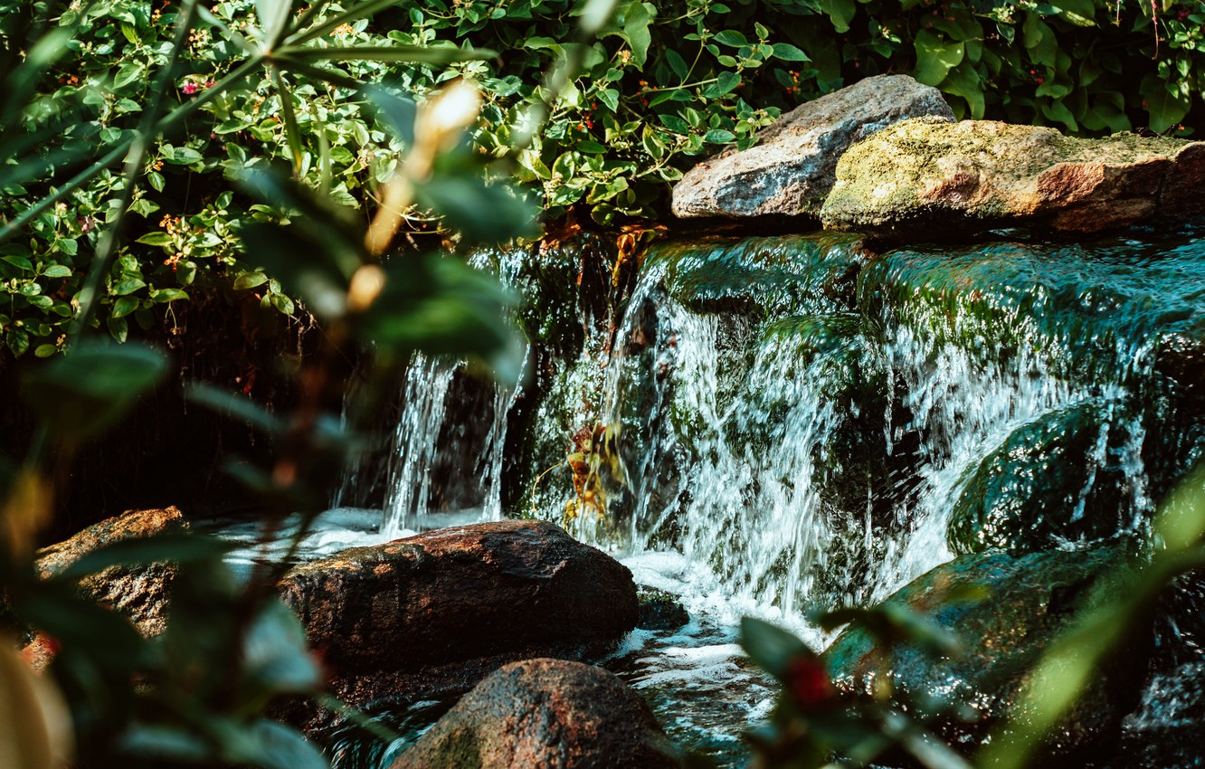 Photo Wallpaper River, Nature, Water, Rocks, Bushes, - Wallpaper - HD Wallpaper 