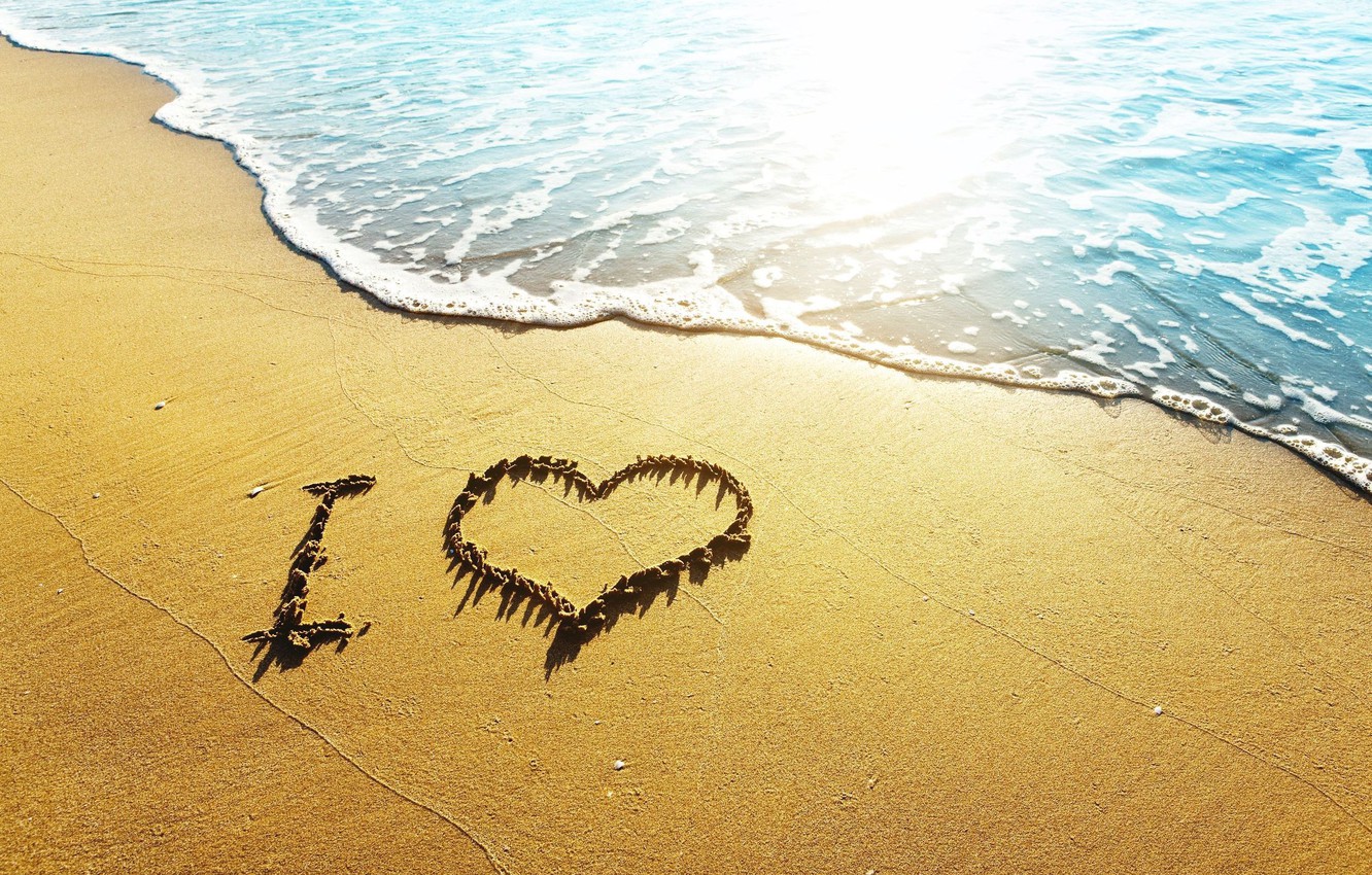 Photo Wallpaper Sand, Sea, Beach, Water, Love, Background, - Love Beach - HD Wallpaper 