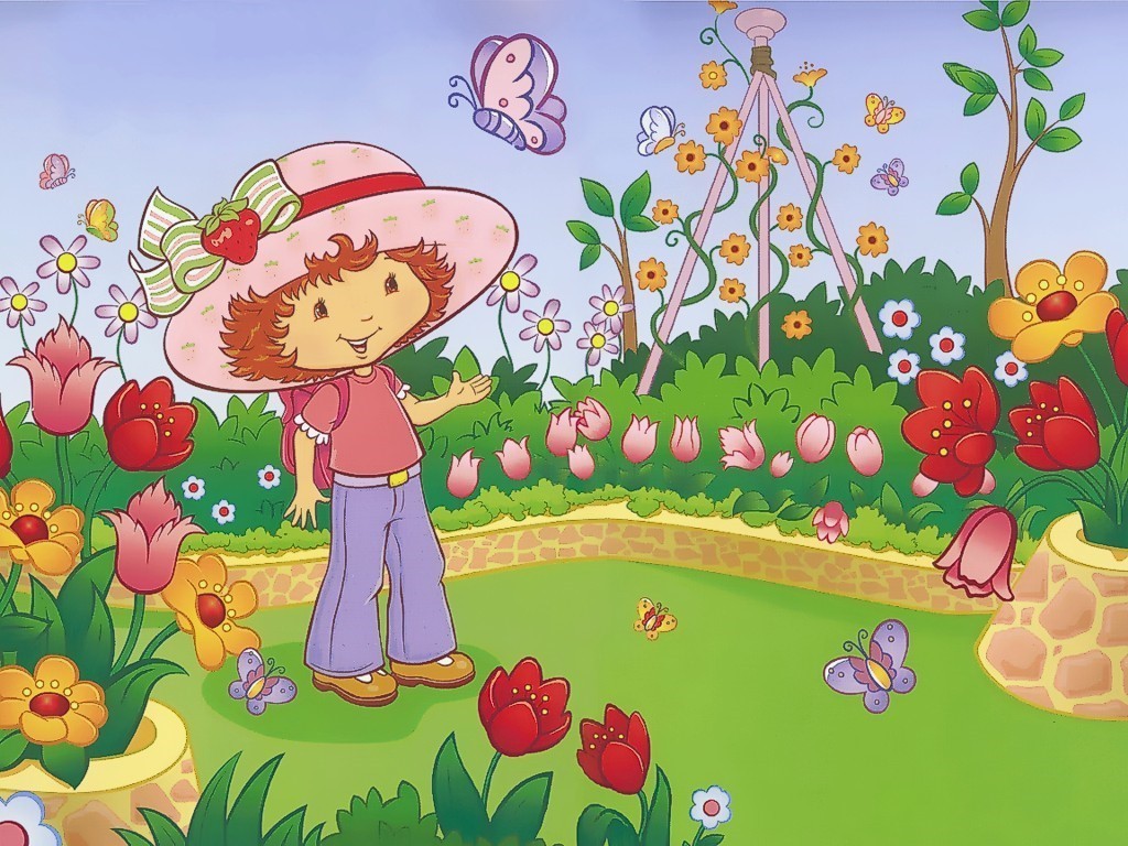 Strawberry Shortcake Wallpaper - Strawberry Shortcake Cartoon Garden - HD Wallpaper 