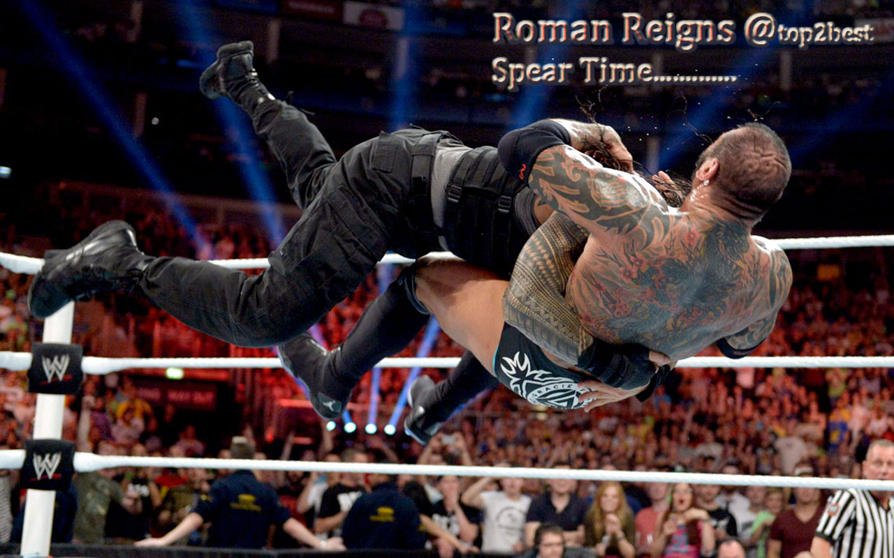 Roman Reigns Spearing Batista Pic - Roman Reigns Spear Batista - HD Wallpaper 