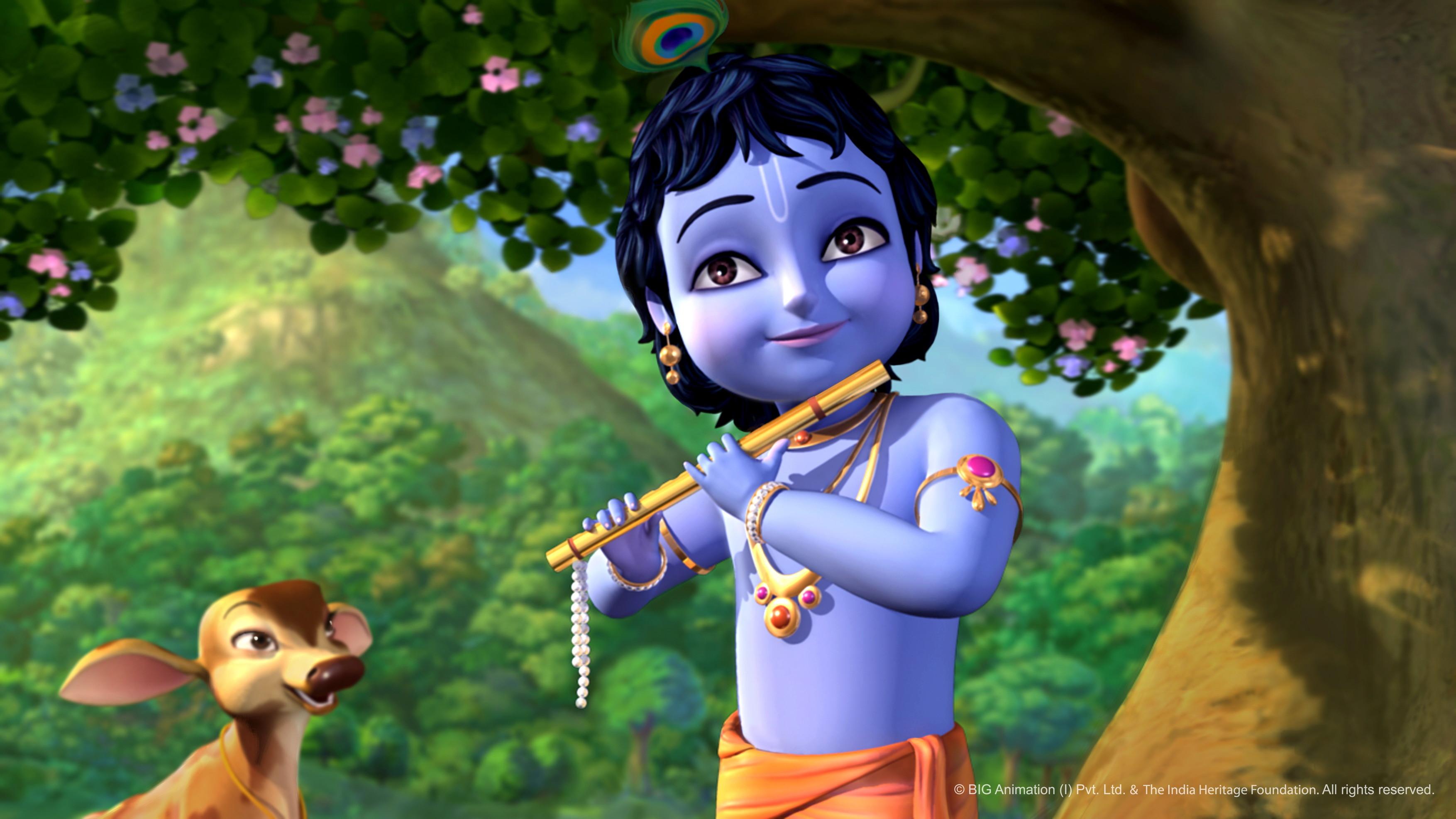 Animated Desktop Wallpaper - Cartoon Little Krishna Drawing - HD Wallpaper 