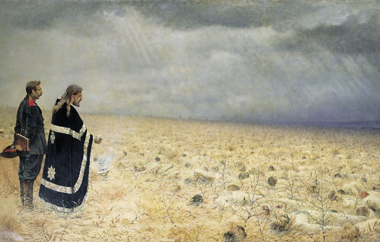 Photo Wallpaper Oil, Canvas, Service - Василий Верещагин Побежденные Панихида - HD Wallpaper 