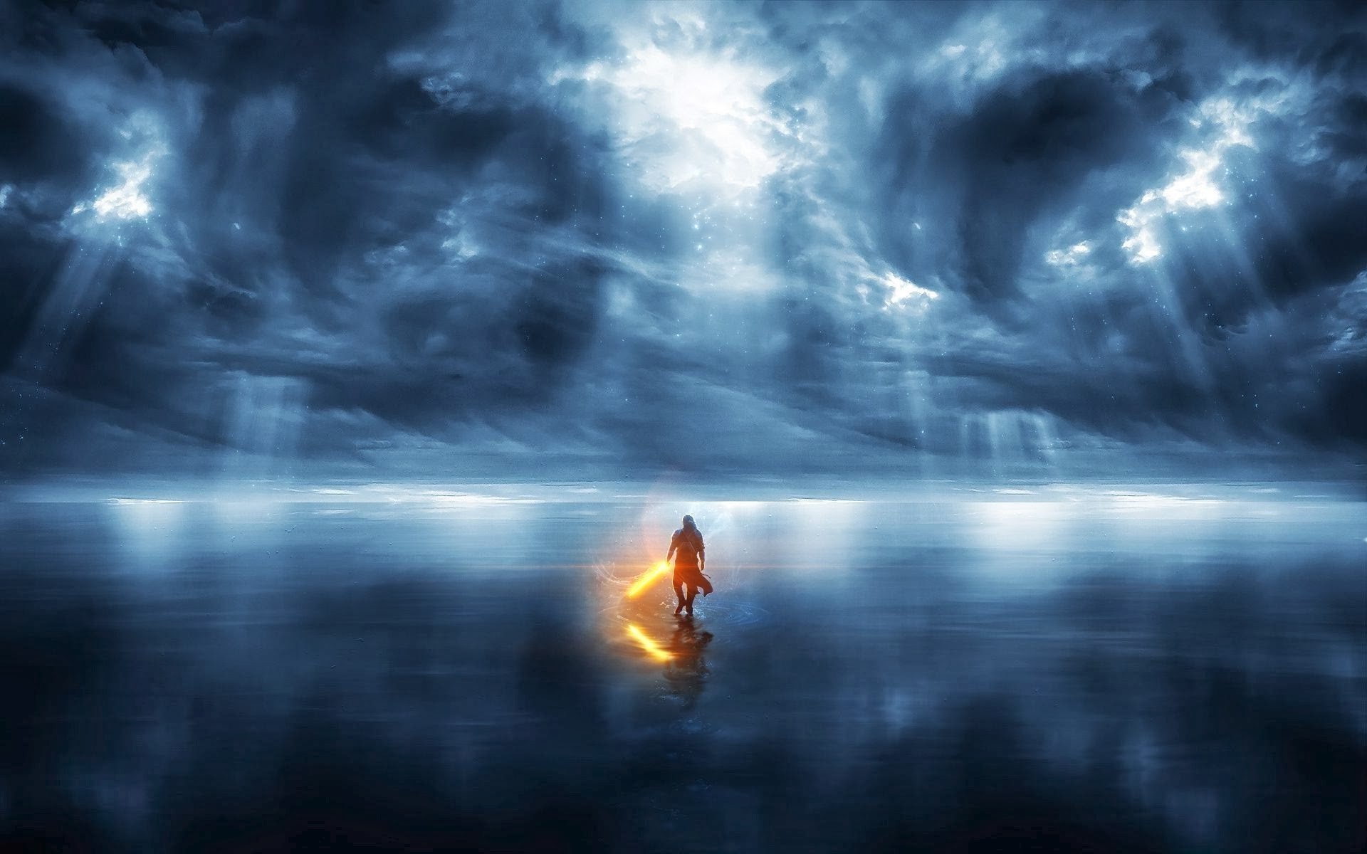 Fantasy Art, Fire, Sword, Water Wallpapers Hd / Desktop - Water Fantasy Art Background - HD Wallpaper 