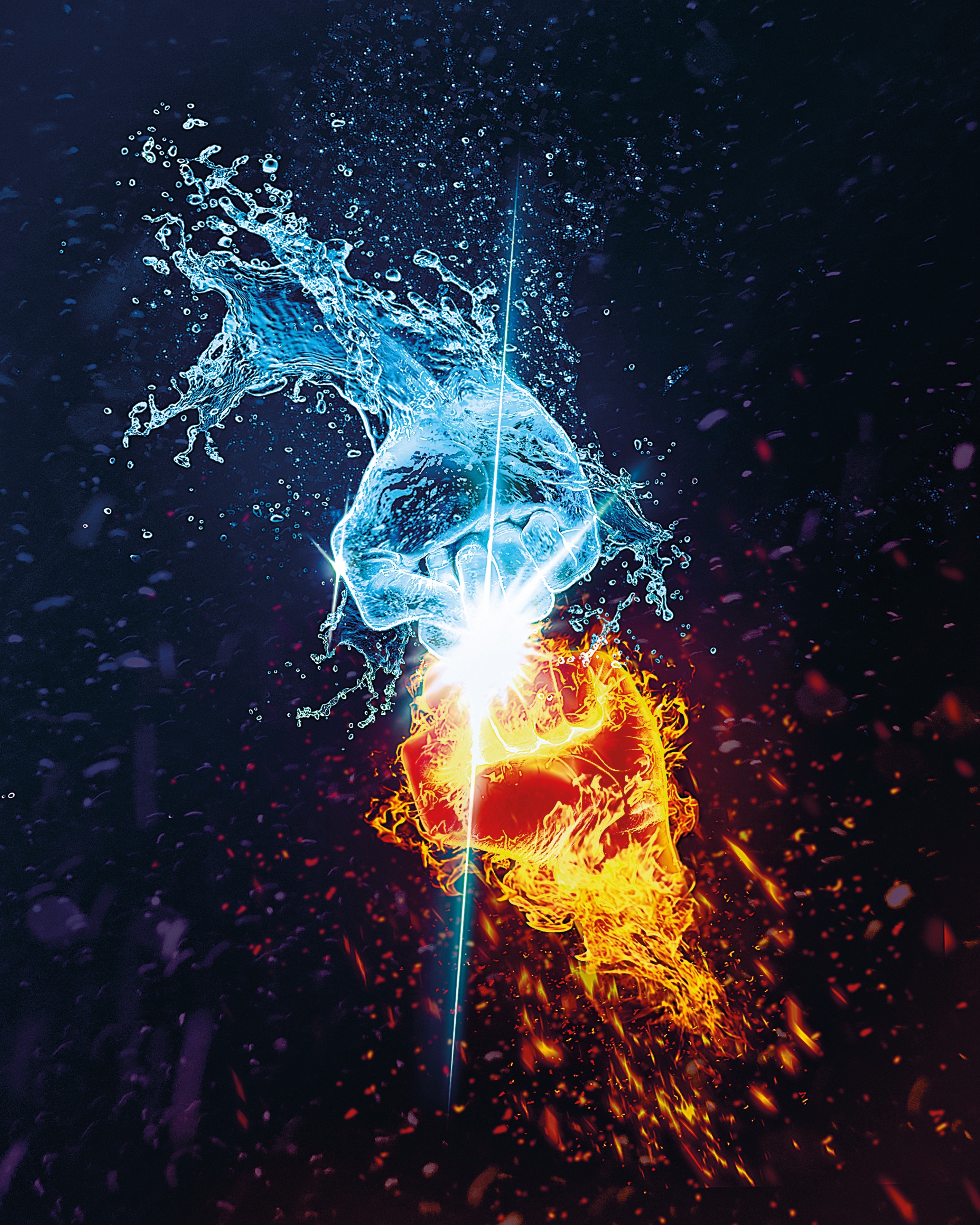 Wallpaper Flame, Water, Hands, Opposition, Battle, - Flame Backgrounds - HD Wallpaper 