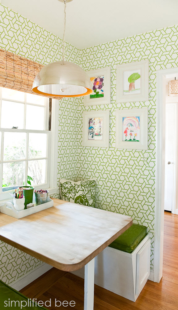 Kitchen Nook With Kids Artwork // Simplified Bee Design - Green Kitchen Wallpaper Ideas - HD Wallpaper 