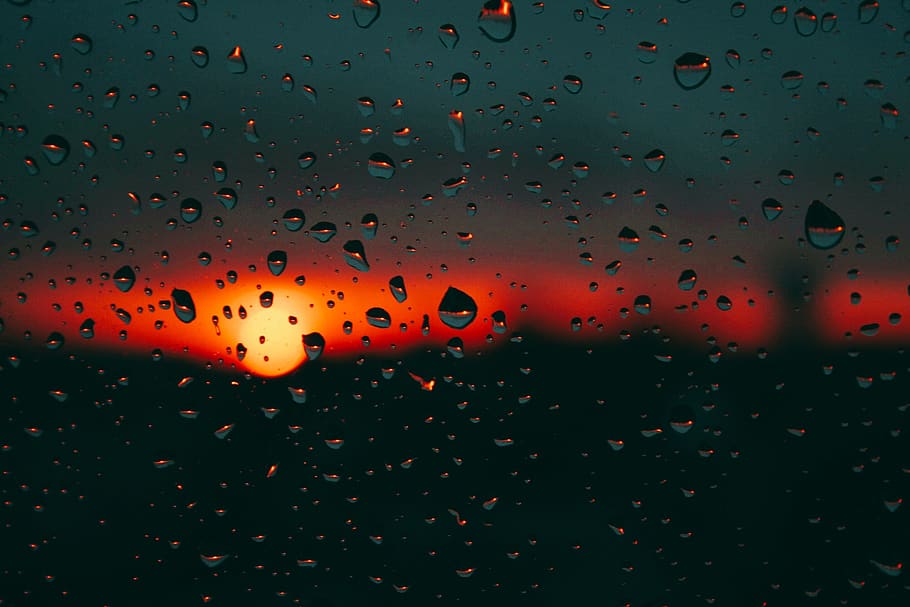 Sunset, Rain, Window, Drops, Wet, Water, Glass - Photography Rain On A Window - HD Wallpaper 