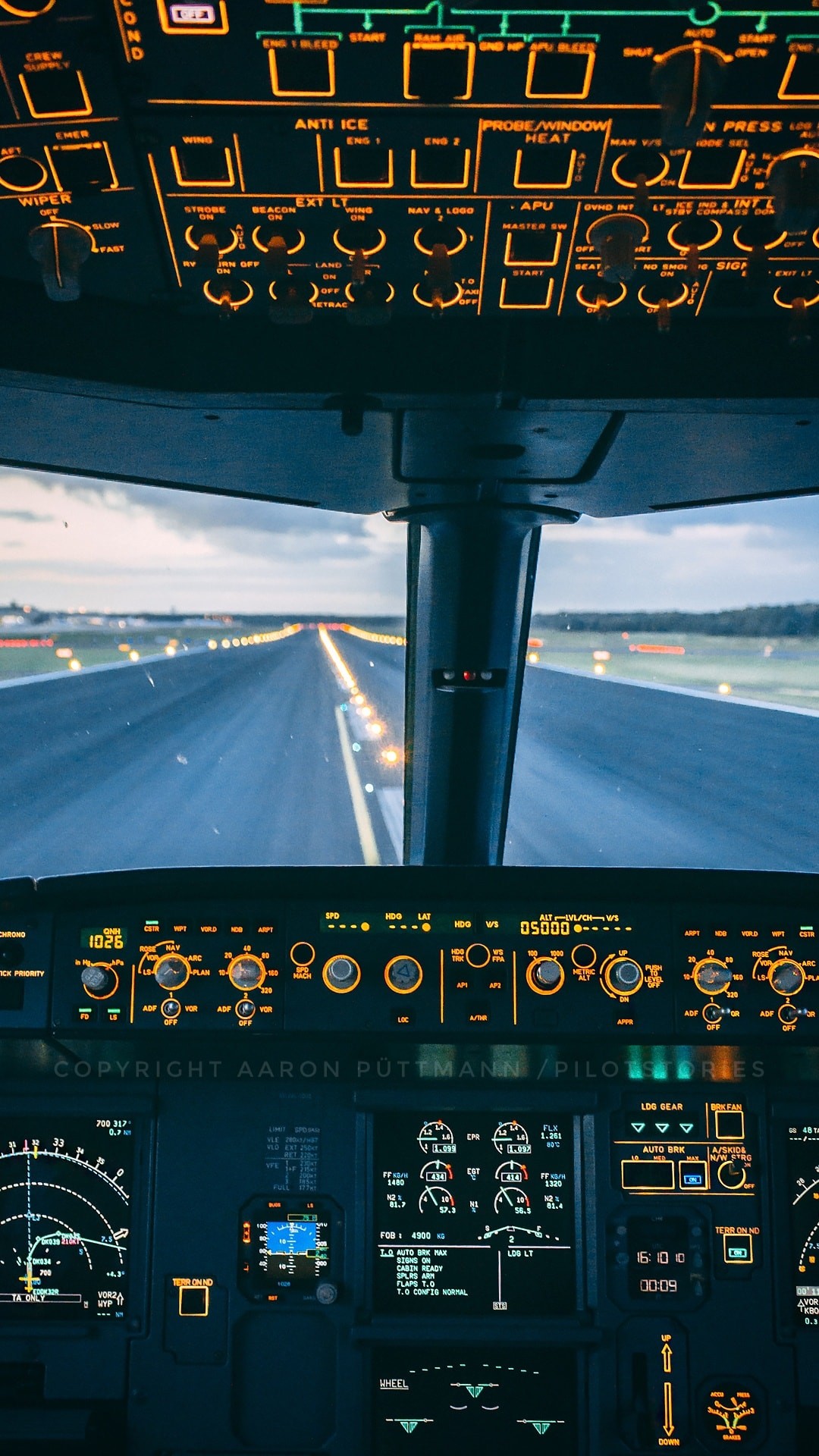 1080x1920, An Evening Takeoff Wallpaper In An Airbus - High Resolution Cockpit Wallpaper Iphone - HD Wallpaper 