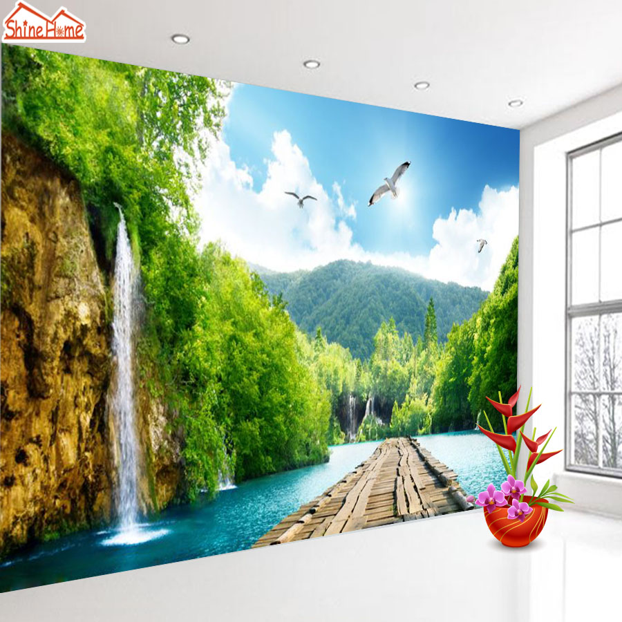 Nature Waterfall Lake Painting - HD Wallpaper 
