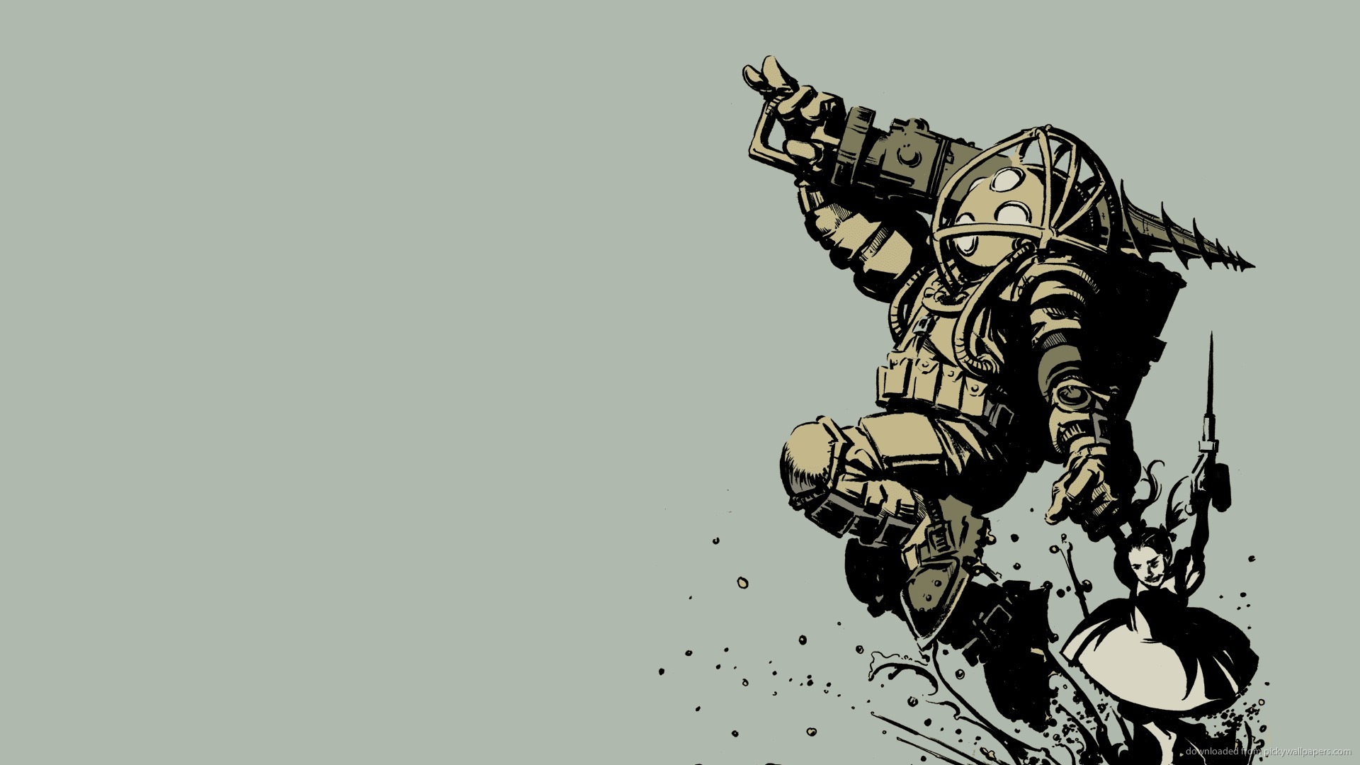 Free Cool Background Images For Desktop Computer Pc - Bioshock Big Daddy And Little Sister - HD Wallpaper 