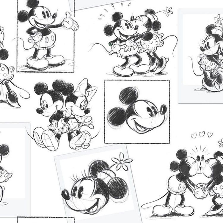 Mickey And Minnie Sketch - HD Wallpaper 