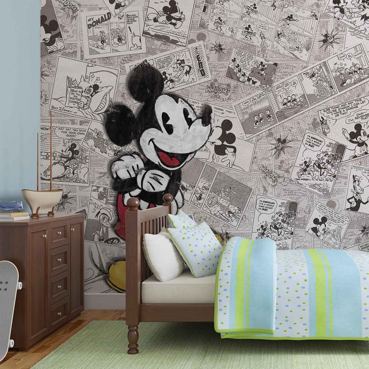 Disney Mickey Mouse Newsprint Vintage Wallpaper Mural - Mickey Mouse Wallpaper Macbook - HD Wallpaper 