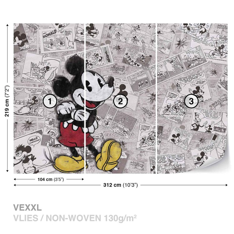 Disney Mickey Mouse Newsprint Vintage Wallpaper Mural - Mickey Mouse Vintage - HD Wallpaper 