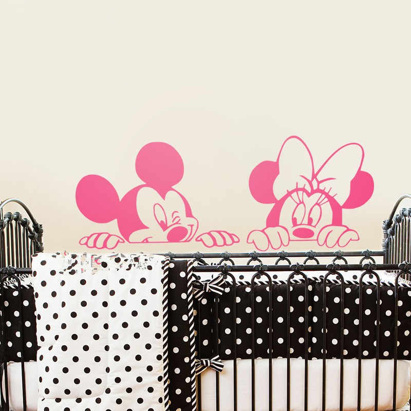 Cartoon Mickey Minnie Mouse Cute Animal Vinyl Wall - Wall Cartoon Mickey Mouse - HD Wallpaper 