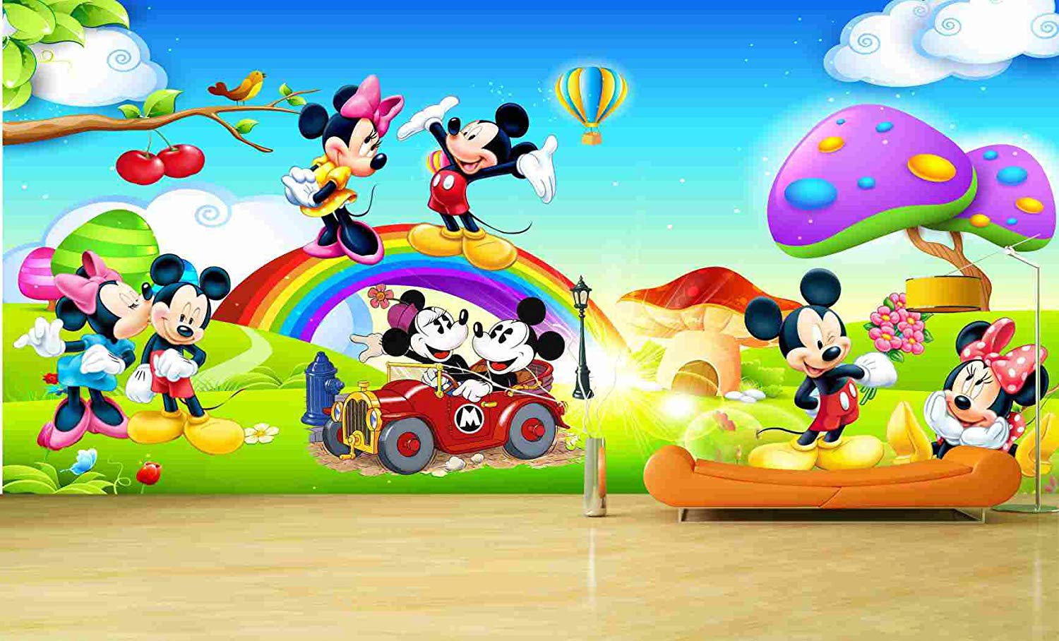 Kayra Decor Mickey Mouse And Mini World 3d Wallpaper - 3d Wallpaper For Mickey Mouse - HD Wallpaper 