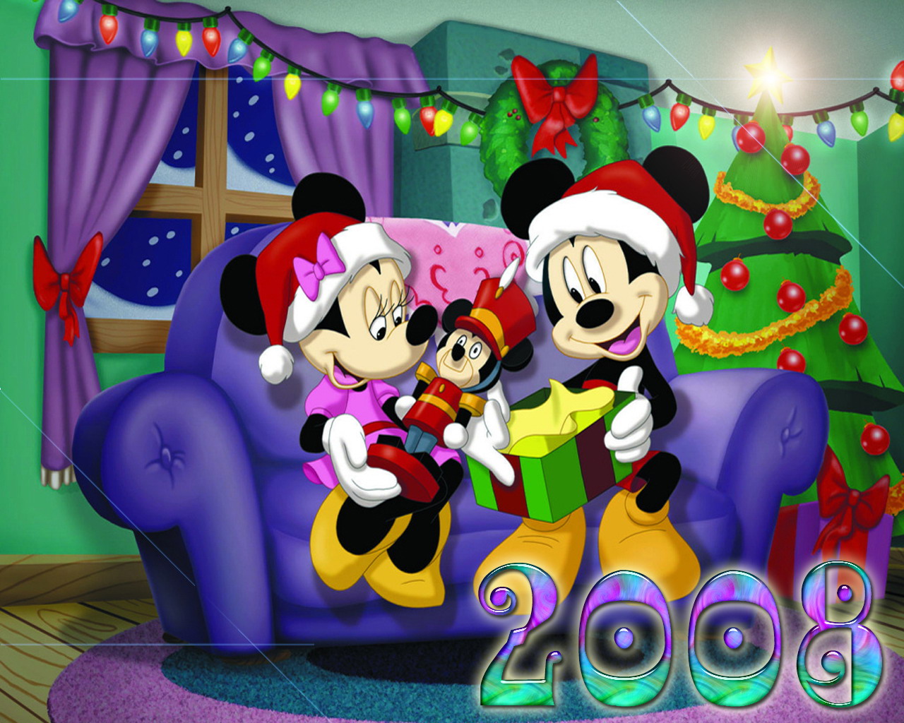 Mickey And Minnie Santa - HD Wallpaper 