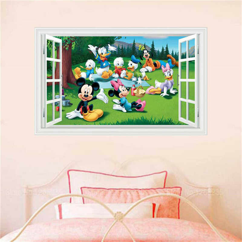 Removable Mickey Mouse 3d Window View Decal Wall Sticker - Mickey Mouse - HD Wallpaper 