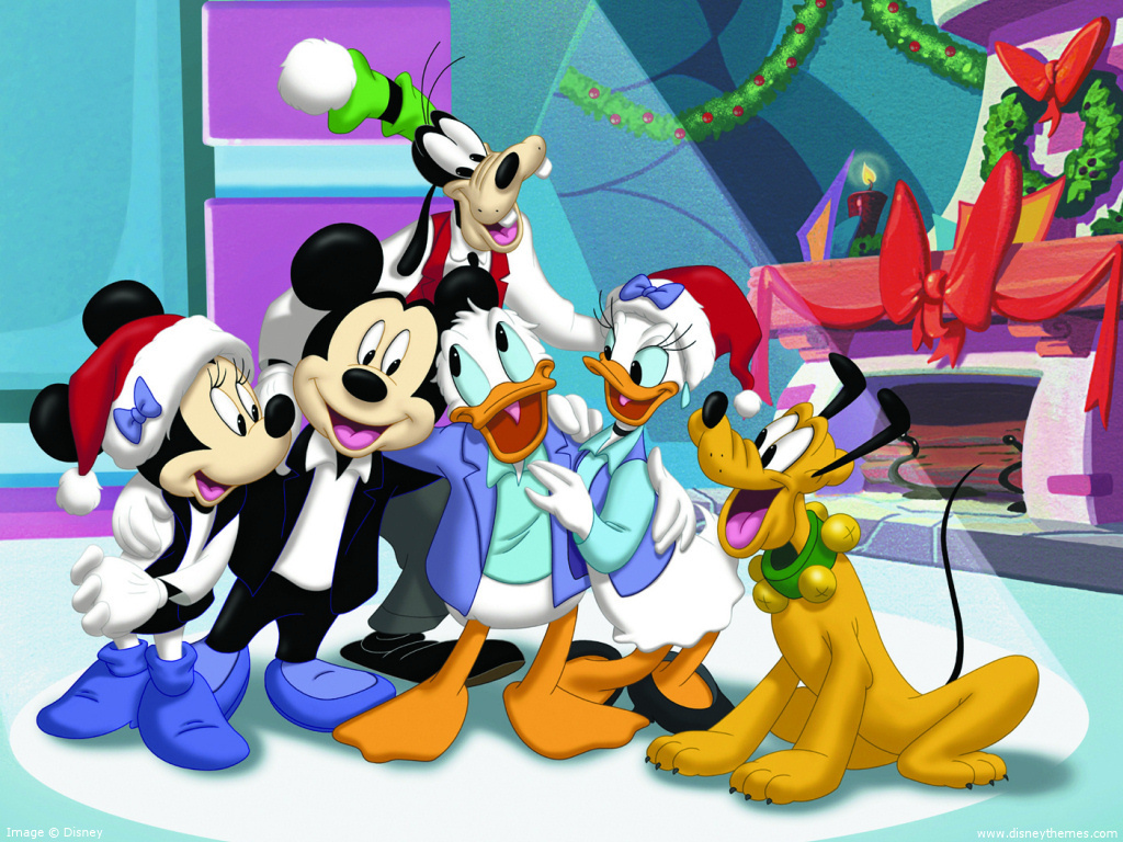 Mickey Mouse Main Characters Christmas Hd Wallpaper - Happy New Year Gif Cartoon - HD Wallpaper 