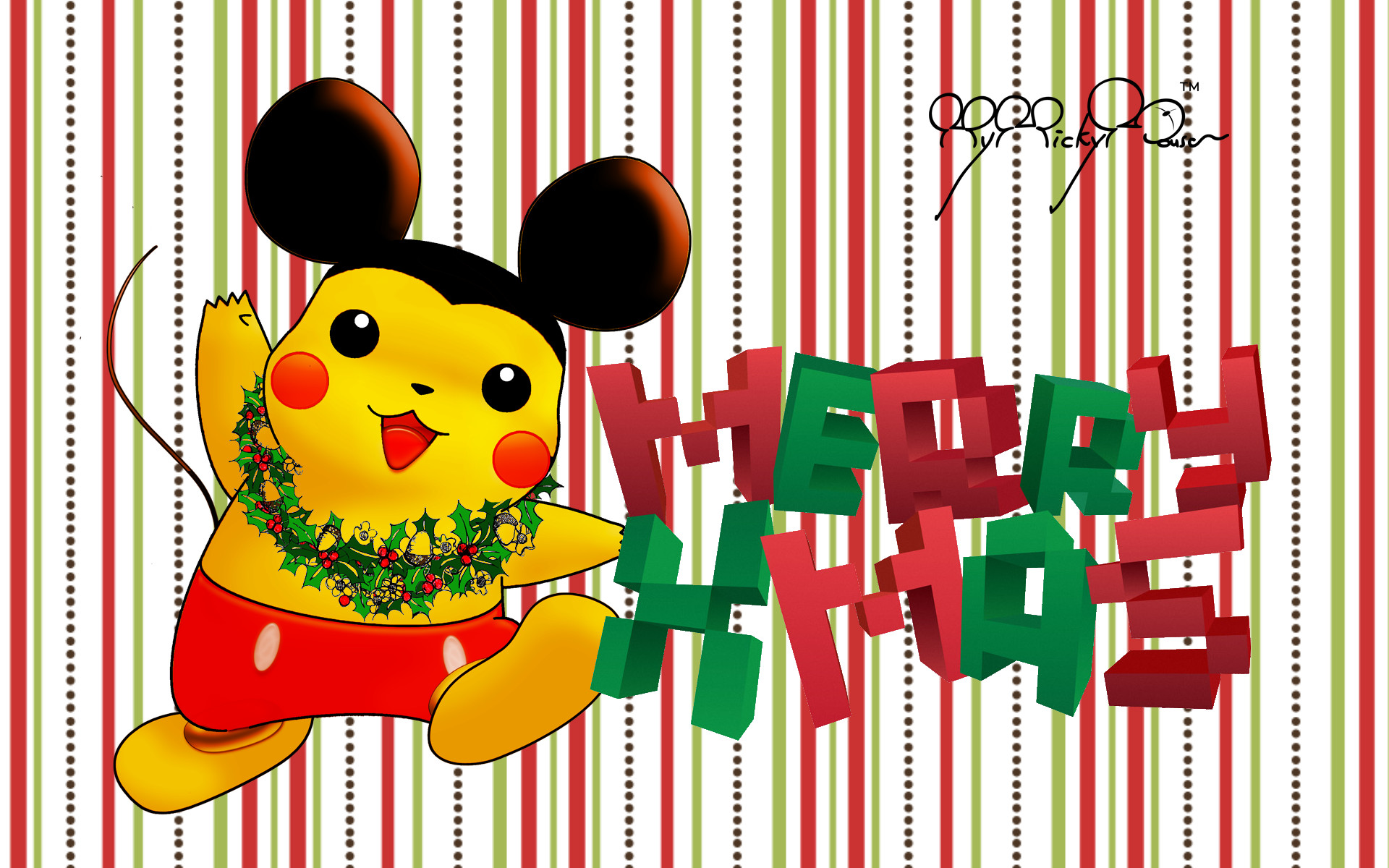 1920x1200, Merry Christmas Wallpaper Pikachu Mickey - Christmas Desktop Wallpaper Pikachu - HD Wallpaper 