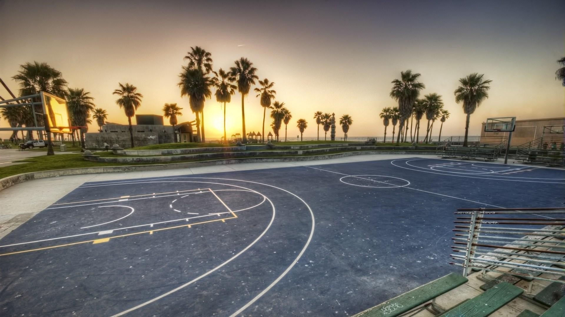 Basketball, Sport, Sports, Basketball Court, Sunset - Basketball Court Desktop Background - HD Wallpaper 