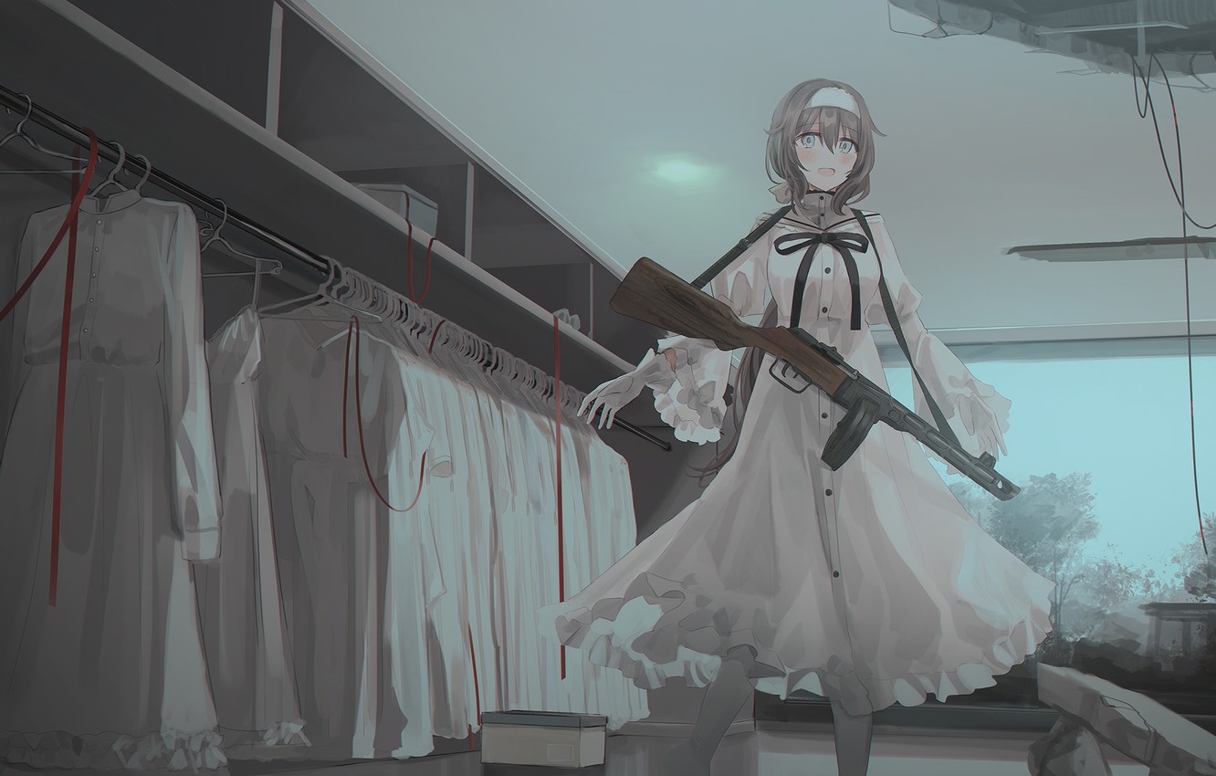 Photo Wallpaper Girl, Weapons, Art, Machine, Closet - Girl - HD Wallpaper 