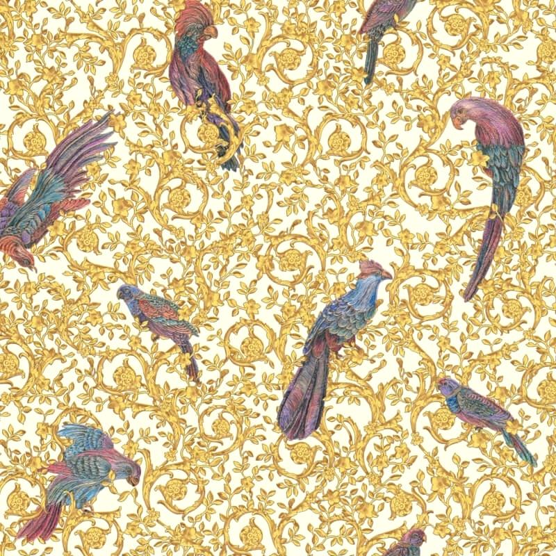 Metallic Bird Wallpaper Gold Birds Cream - Barocco Birds Versace - HD Wallpaper 