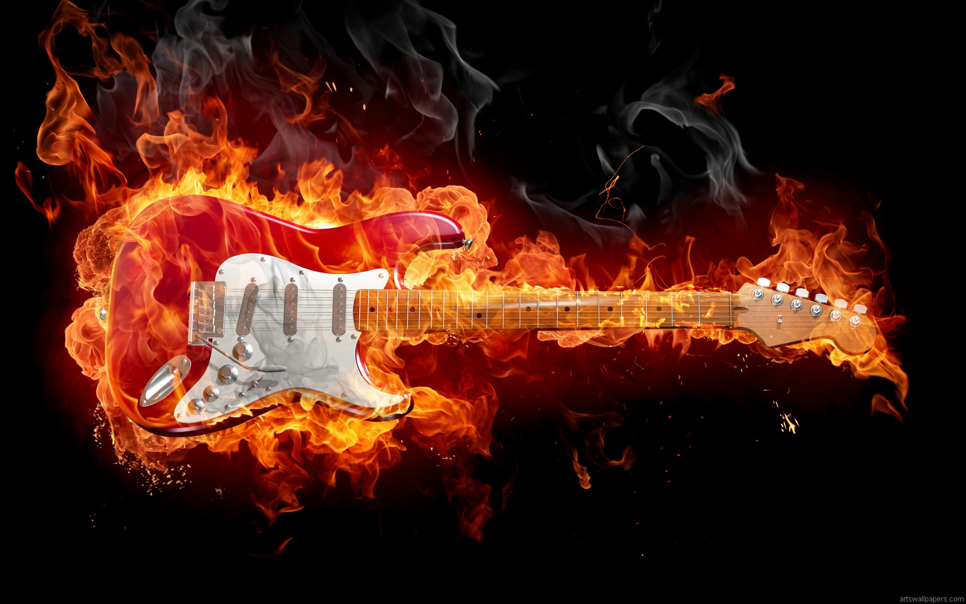 Rock Music Wallpaper Hd - Cool Guitar Backgrounds Fire - HD Wallpaper 