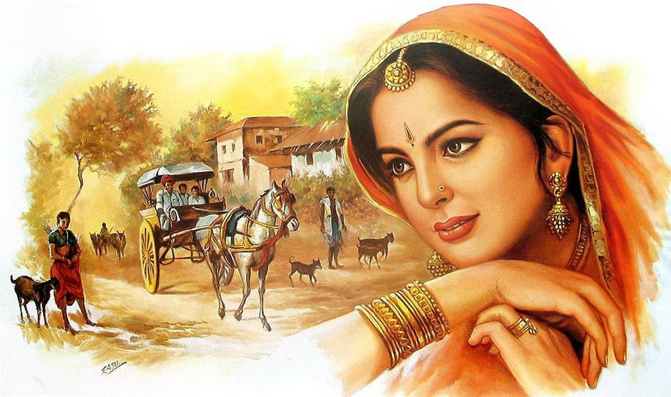 Indian Woman - Full Hd Rajasthani Paintings - 1350x800 Wallpaper 