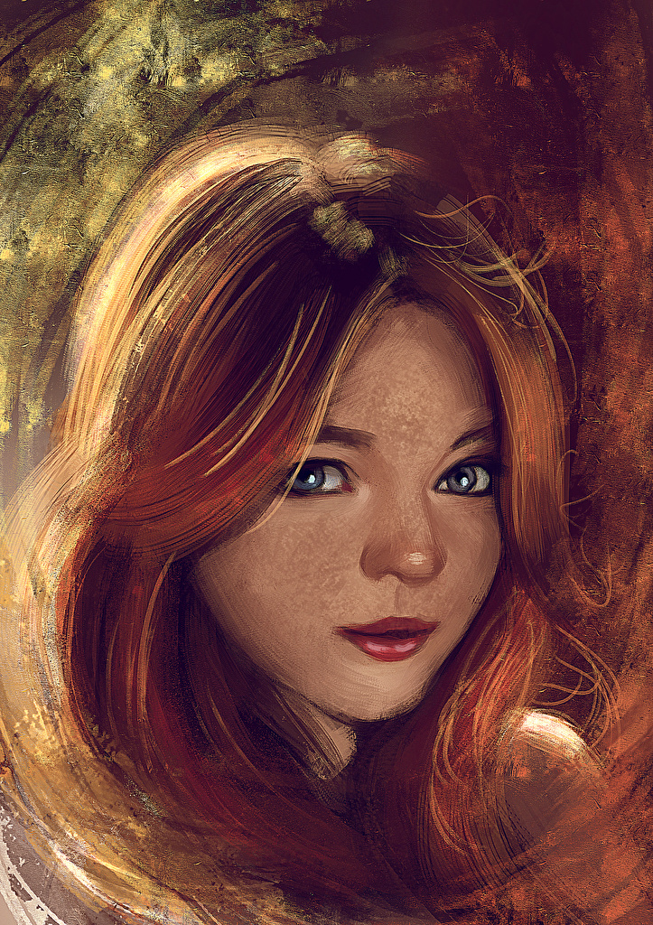 Cute Redhead Girl Art - HD Wallpaper 