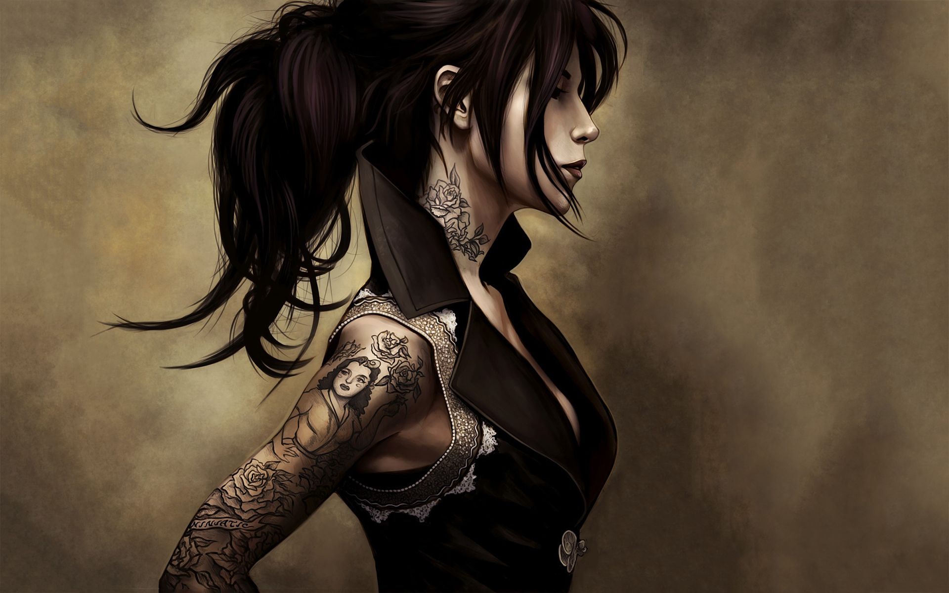 Tattoo Girl Art - HD Wallpaper 