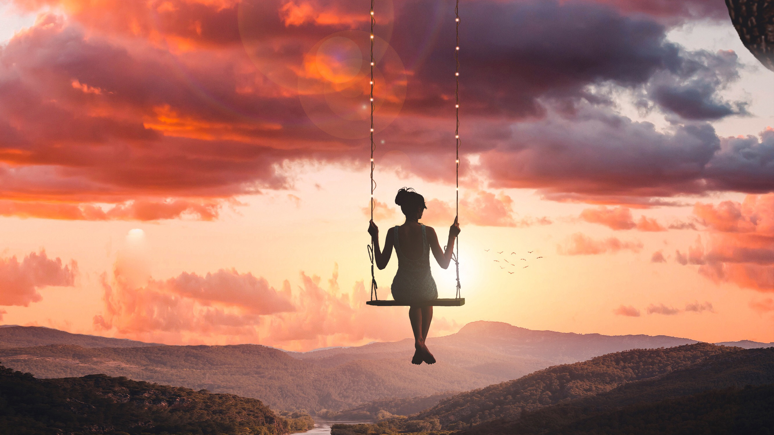 Girl On Swing From The World - HD Wallpaper 