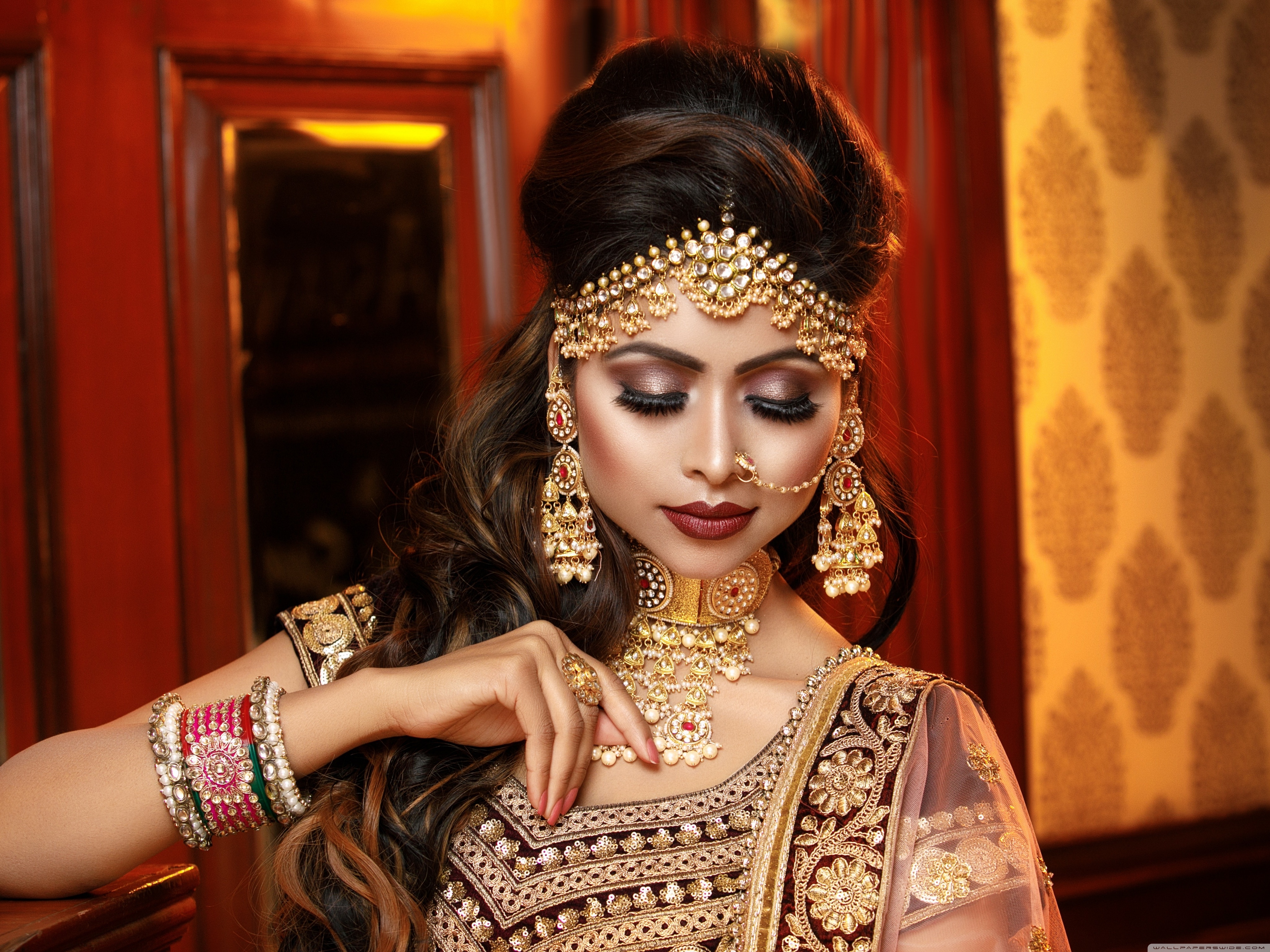 Wine Colour Lehenga In Bridal Makeup 4096x3072 Wallpaper Teahub Io