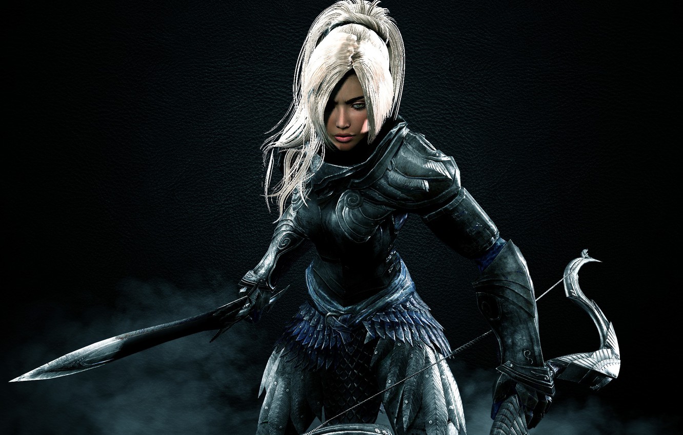 Photo Wallpaper Sword, Dark, Armor, Woman, The Elder - Elder Scrolls V Skyrim Girl - HD Wallpaper 