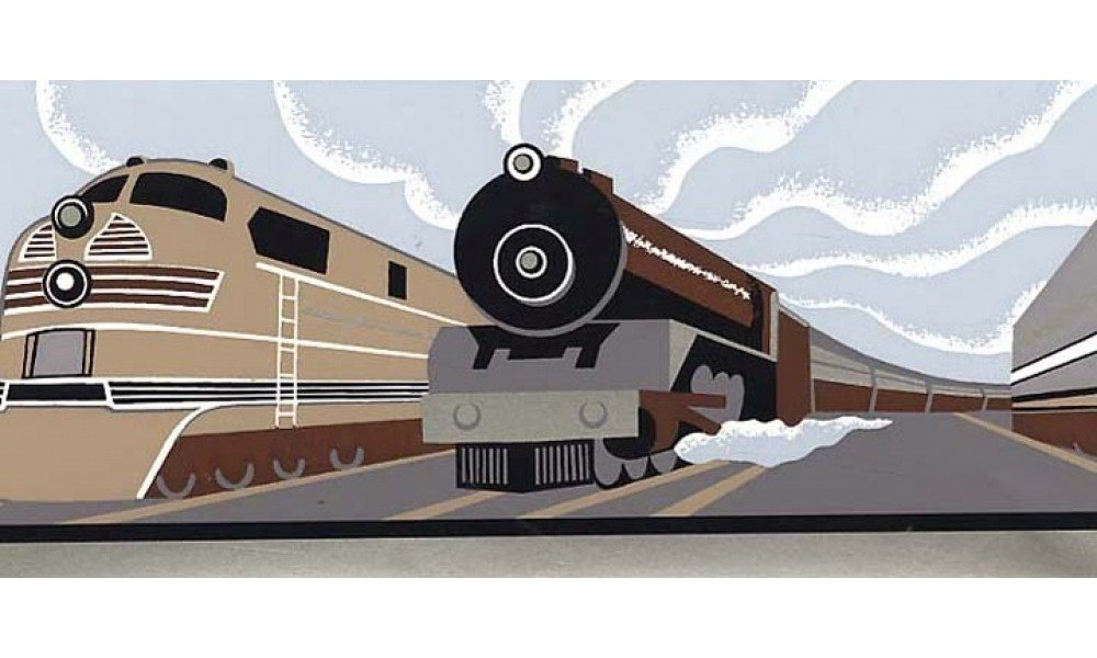 Art Deco Train Illustrations - HD Wallpaper 