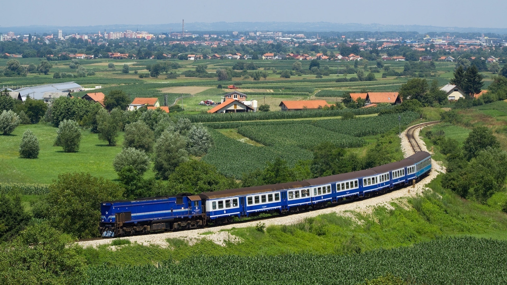 Wallpaper Train, Structure, Dark Blue, Fields, Trees, - Indian Railway Hd Wallpaper Download - HD Wallpaper 