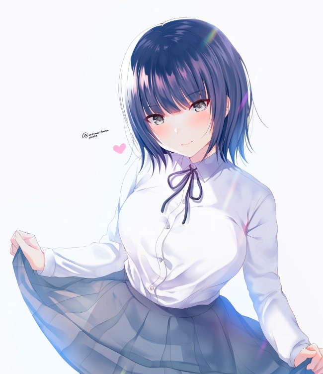 Anime Girl, Short Hair, Shirt, Smiling - Anime - HD Wallpaper 